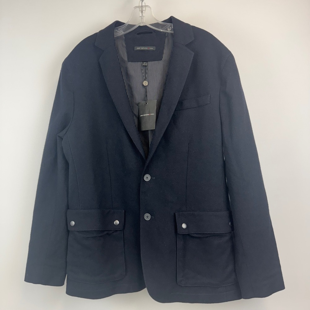 John Varvatos Mens Navy Blue Wool Blend 3-Button Cargo Blazer Jacket Size 42 NWT